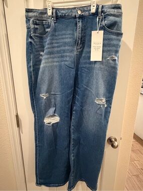Risen Women's Distressed Wide-Leg Jeans in Medium Blue